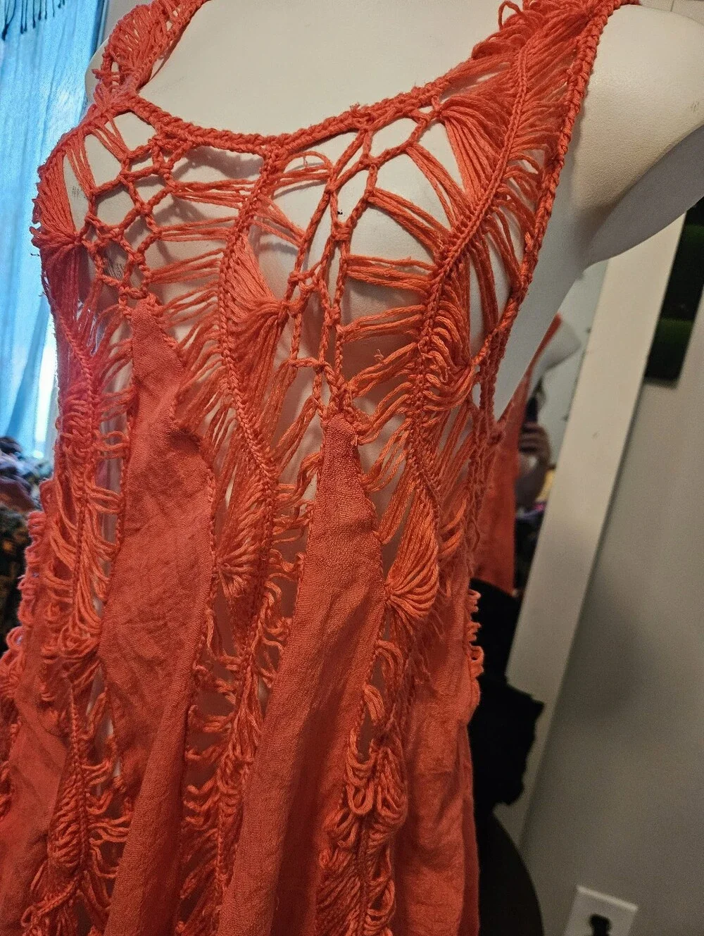 Small * SWIM COVER UP *Crochet Lightweight Pink/Orange - Picture 3 of 6